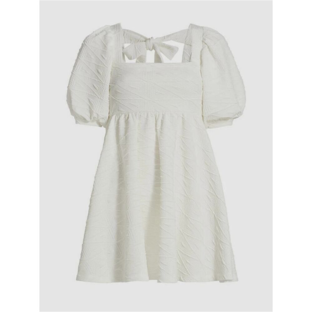 Free People White Puff Sleeve Mini Dress sz L - Picture 3 of 11
